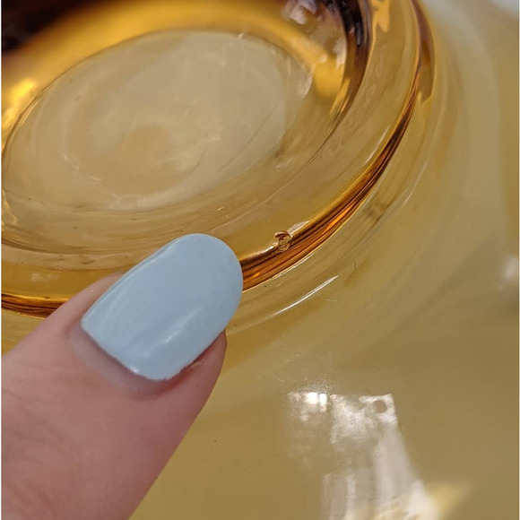Vintage MCM Amber Ruffled Handkerchief Glass Bowl, Mid Century Decor Art Glass - Picture 10 of 10